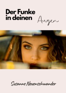 Eine Frau schaut in den Rückspiegel eines Autos. Cover zum E-Book: Der Funke in deinen Augen. 