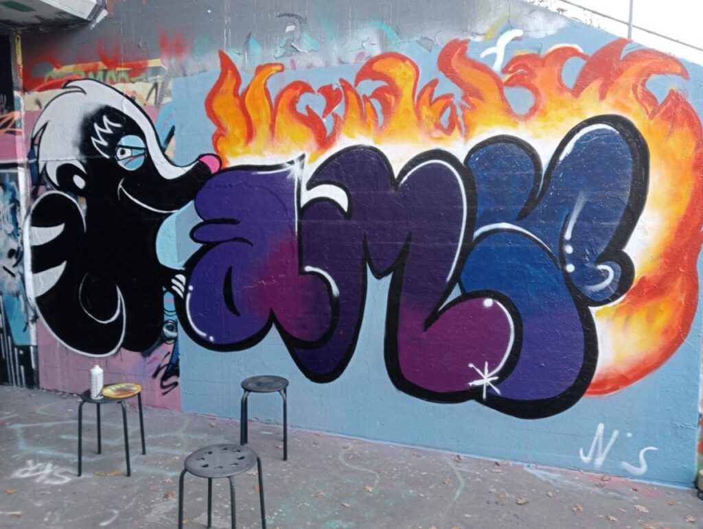 Graffiti von einem Stinktier und dem Namen Amy in der bümplizer Unterführung.